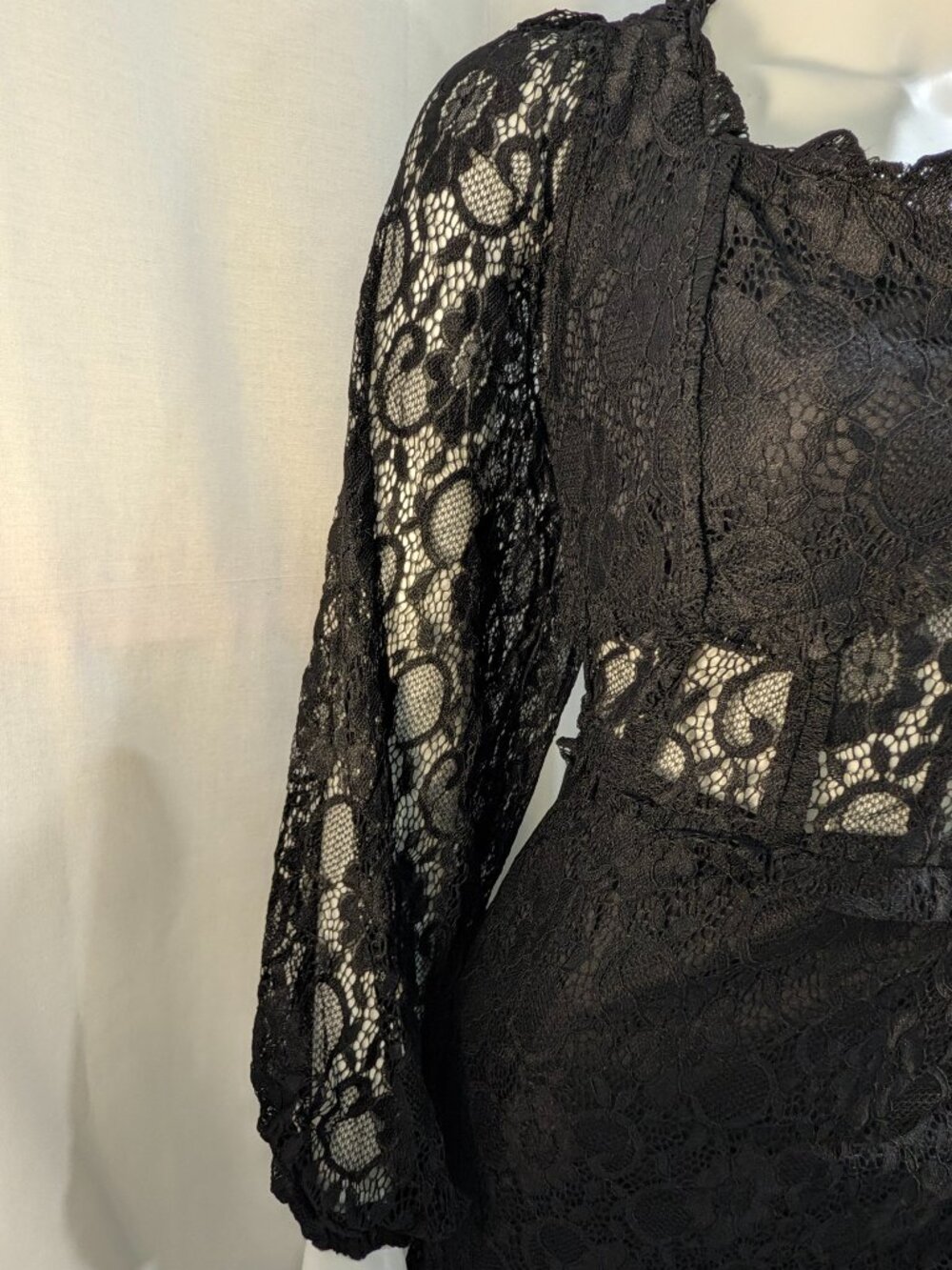 New York & Company Black Lace Dress XXL Sheer Midriff Long Sleeve Cocktail NWOT - Picture 8 of 16